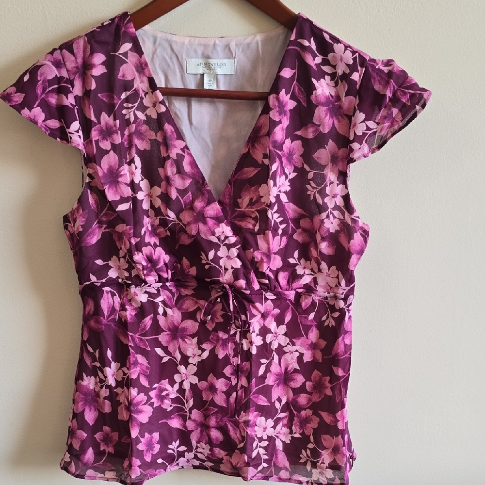 Ann Taylor Purple Floral Blouse